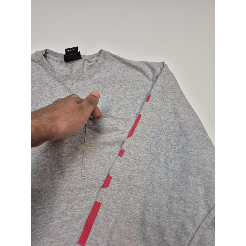 Ariat FR Shirt Mens Large Gray Long Sleeve Pocket Flame Resistant Tee Workwear - Picture 3 of 12